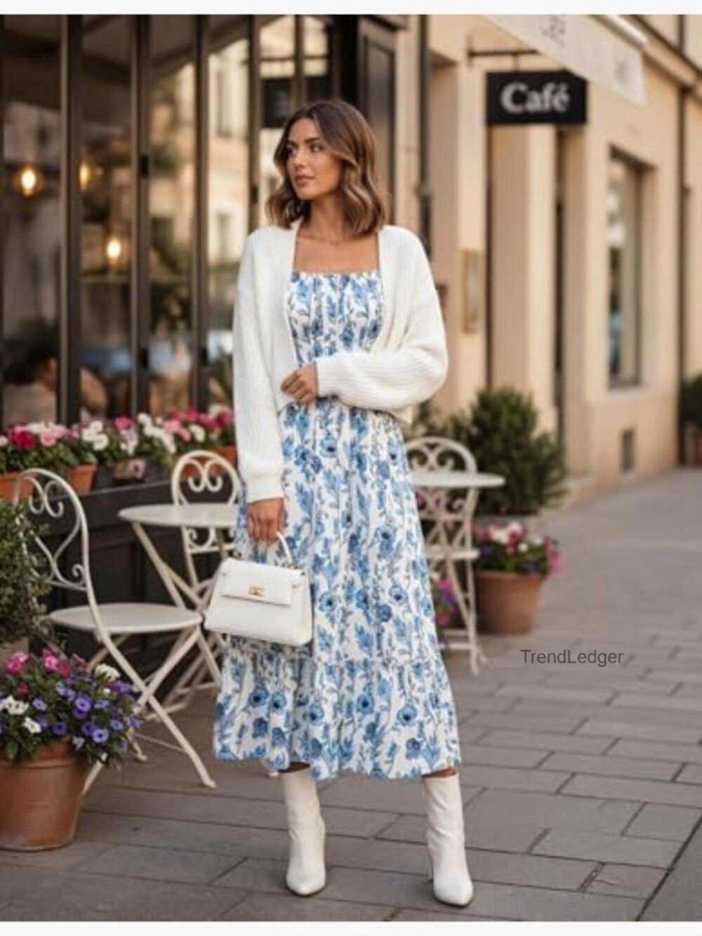 Smocked Floral Maxi Dress Boho Beach Sundress with Pockets - Picture 3 of 7
